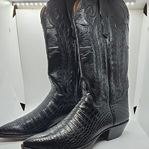 Lucchese Black Embossed Leather Western Cowboy Boots With Dustbags See Listing